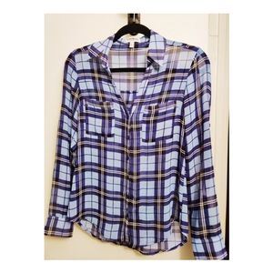 Express Slim fit "The Portofino" plaid sheer shirt